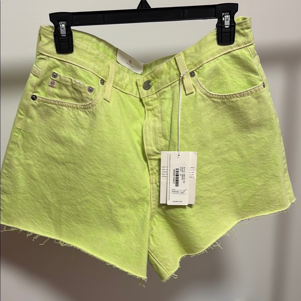 Women's AG Neon Green Denim Shorts